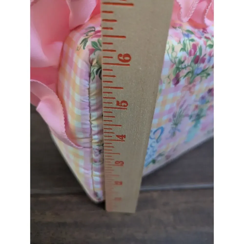 Sweet Pea Cosmetic Bag Pouch Flower Floral Vase Planter Cute Ruffle Pink Trim